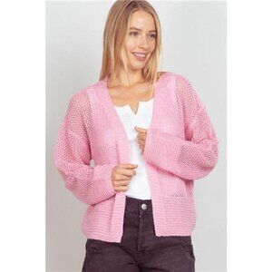 VERY J Eyelet Open Front Long Sleeve Cardigan‎